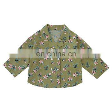 6596 Baby boutique clothing kids baby girl lapel pointed collar printing blouse