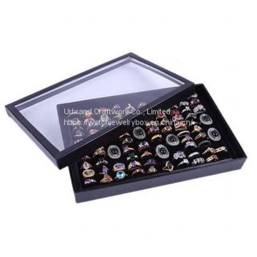 Wholesale Custom Package Boxes Handmade White Paper Leather Luxury Jewellery Gemstone Display Tray with Clear Window