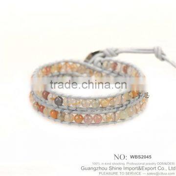 WBS2045 2016 Custom leather bead bracelet wholesale Glass bead bracelet