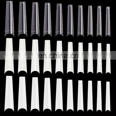 Hot Sell 600pcs Acrylic Artificial False Half Cover Extension xl xxl xxxl Straight No C Curve Clear Tapered Coffin Nail Tips