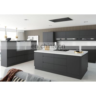 Black Matt White Lacquer Ready Assemble Islands Handless Laminate Melamine Kitchen Cabinets Designs