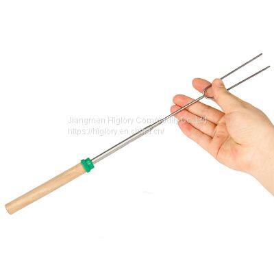 Professional Telescopic BBQ Fork Marshmallow Roasting Sticks Barbecue Forks With Wooden Handle photo-4