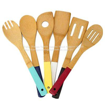 Bamboo Utensil Set With Color Handle Wholesale Bamboo Cooking Utensils photo-3