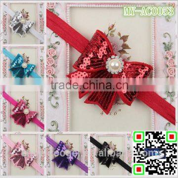 Wholesale embroider blingbling bow tie goody baby hair accessories with round jewelry MY-AC0053