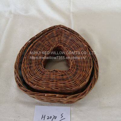 Handwoven natural material willow heart shape wicker gift basket