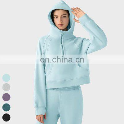 Loose Pullover Tops Custom Gym Fitness Sweatshirts Sports Jacket Long Sleeve Yoga Top Women Half-Zip Wamth Hoodies Sweatshirt photo-4