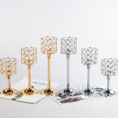 Wedding Decoration Metal Candlesticks Silver Gold Stem Crystal Candle Holders Set Of 3 For Family Hotel Hochzeits Dekoration