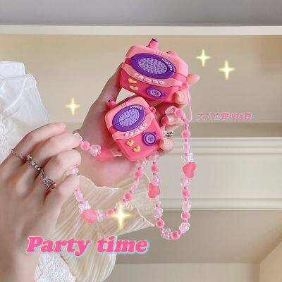 2024 Pink Walkie Talkie Design Earphone Case for Airpods Pro 1 2 3 Cartoon Cute Silicone Protective Cover With Plush Pendant photo-6