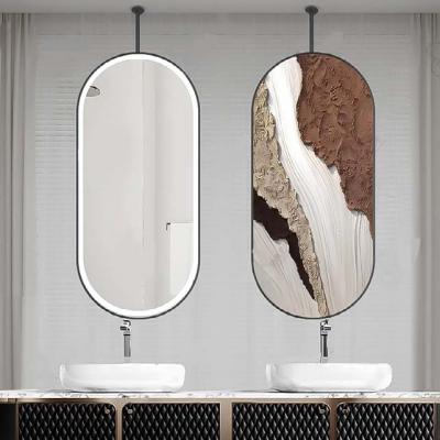 Hotel intelligent bathroom mirror hanging rod mirror suspended elliptical washbasin double-rod luxury illuminated mirror