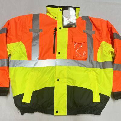 Hi vis winter warm worker reflective safety jacket with reflective tapes