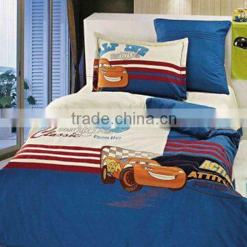 Reactive Dye Embroider Letter Bedding Cotton Child Duvet Cover Bed Set 205TC In Blue White Color