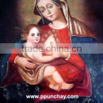 Art Oil Painting "Virgin of the Milk" 15x11" Peru