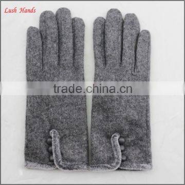 ladies winter warm grey woolen dress fashion hand gloves with fur and button