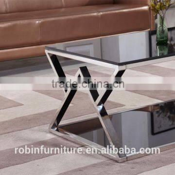 Living Room RB-1506 Modern Black Stoving Varnish Rectangular Tempered Glass Coffee Table With Stainless Steel Tea Table photo-3