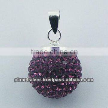 Purple Sparkling Crystals Sphere Pendant 925 Shiny Silver