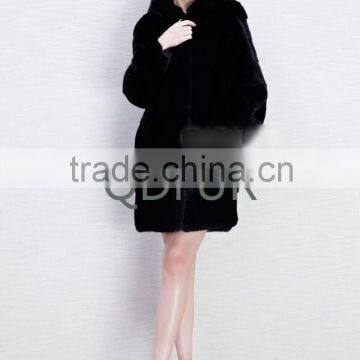 QD80702 Woman Classic Design Natural Black Mink Fur Coats From Copenhagen