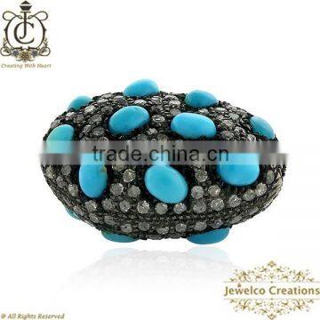 Turquoise Pave Beads Finding Jewelry, 925 Sterling Silver Diamond Finding Jewelry Component, Gemstone Studded Jewelry Components