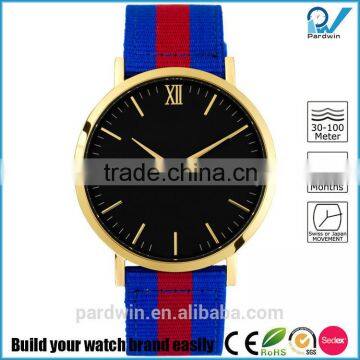 Brand Swedish Watch Nylon Strap 20mm Width PVD Gold Stainless Steel Case Sapphire Glass 2 Hands Watch photo-2