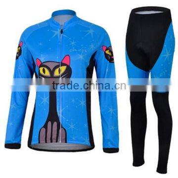 Thermal fleece winter cycling jacket cycle jersey with long pants bib