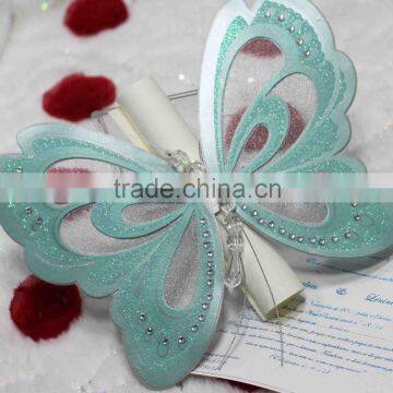 2016 Hot sale luxurious charming pearlecent aqua laser cut butterfly scroll wedding invitations                        
                                                Quality Choice