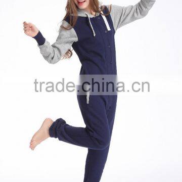 OEM Popular Unisex Casual Navy Baseball Fleece One Piece Jumpsuit,Adult Onesie,Women Romper
