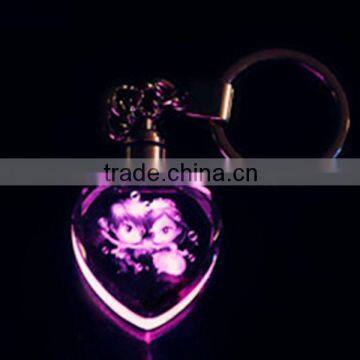 Customized logo 3d laser crystal keychain with light key chain