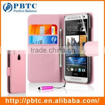 Set Screen Protector Stylus And Case For HTC One Mini , Pink Leather Wallet New Mobile Phone Case