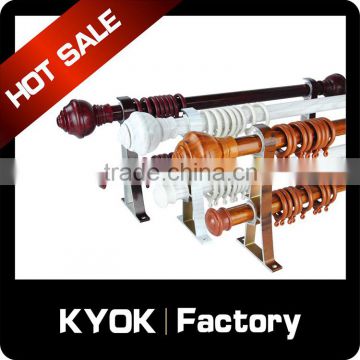 KYOK wood grain series,wood color aluminum alloy curtain poles,new design plastic curtain finials,aluminum curtain bracket