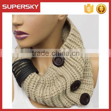 A-47 button round neck scarf loop knitted neck warmer button circle neck scarves