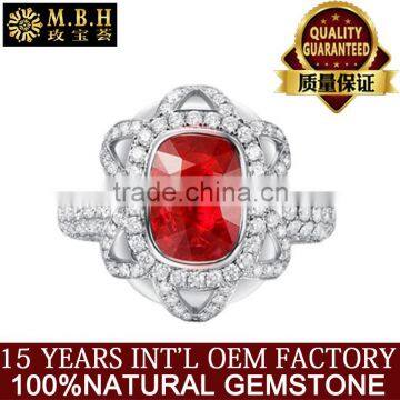 Guangzhou Factory Jewellery Gold Fashionable18k Gold Inlay Diamond Red Natual Gemstone Ruby Ring for Women Precious Gold Jewelry