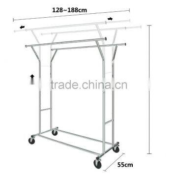 Adjustable Double Rail Rolling Garment Rack Clothing Rack Drying Rack Hanging Rack, Chrome Finish photo-2