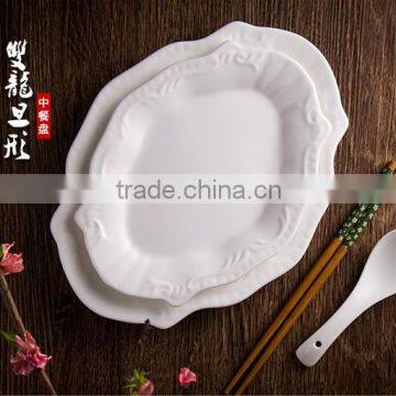 Porcelain dinner flower shape white oval plate and dish for wedding home