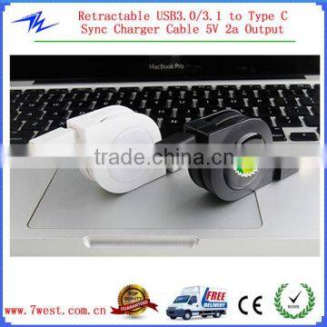 Retractable USB3.0/3.1 to Type C Sync Charger Cable 5V 2A Output