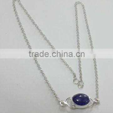 Tanzanite Oval Cabochon 925 Solid Sterling Silver Necklace, Designer Sterling Silver Gemstone Necklace, Bezel Gemstone Necklace