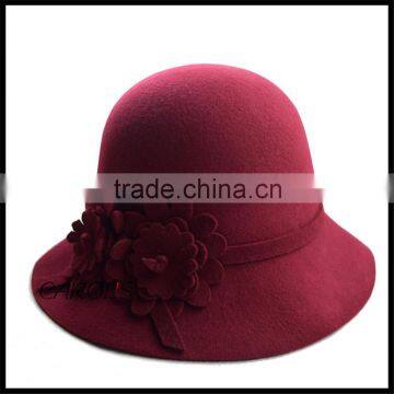 2016 classic Wool hat hand made Flower Decorate Flat Top felt Fedora Hat