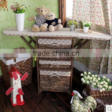 Home furniture foldable wooden storage ironing board with flower canvas cushion