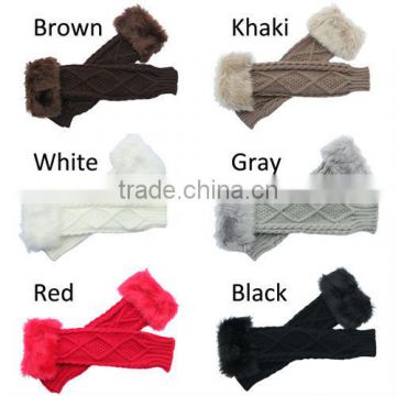 Fingerless Gloves Arm Warmer Long Winter Glove Fuax Fur Mittens Knitted Ribbed