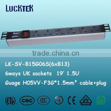 1.5U 19inch British 6 Ways PDU with switch