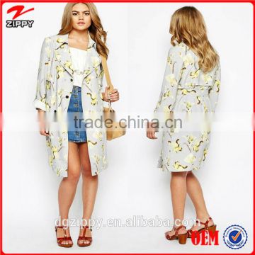 Women Fashion Floral Soft Trench Coat