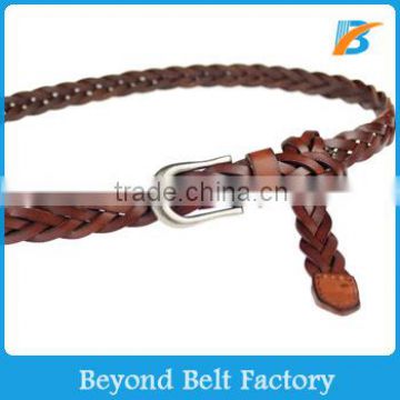 Beyond Womens Brown Narrow Genuine Leather Woven Belt for Dress Decor