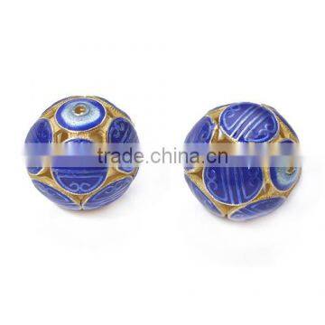 200pcs Dark Blue Enameled Brass Beads Hollow ethnic jewelry classical handmade bead wholesale loose beads 15.1*15mm