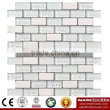 IMARK Super White Color Marble Mosaic Tiles Mix Crystal Glass Mosaic Tiles for Wall Decoration Code IXGM8-085