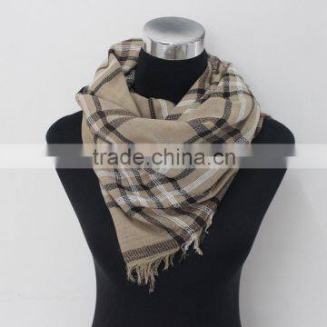 Beige tartan checked high quality unisex 150*150cm large shawl