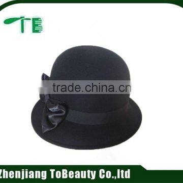 black fahion felt hat with polyester bowknot