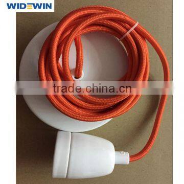 CE Approval White Ceramic Lampholder with 3m Textile Pendant Wire and Ceiling Canopy