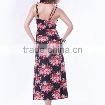 Hot design beautiful model floral printed mature women summer wear one piece long dress