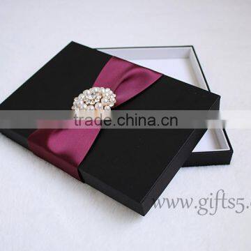 Graceful black silk wedding packaging box for invitation cards