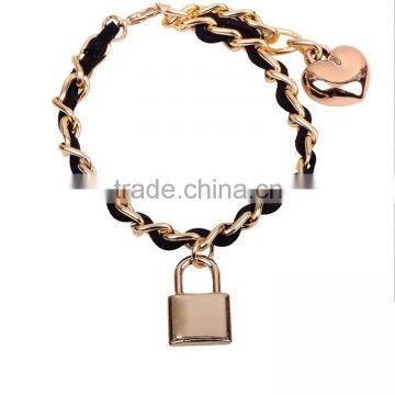 Hot sale,handmade metal charms bracelet,rose gold plated alloy with faux suede 7inch