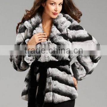 2015 winter genuine rex rabbit fur jacket with pelt RR02