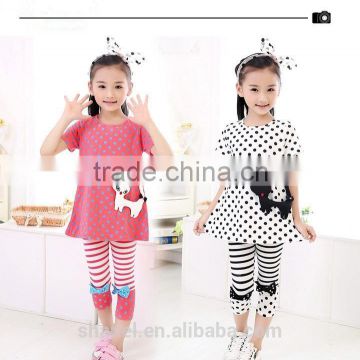 New arrival girls cotton polka dots cute suits fashion casual girls suits